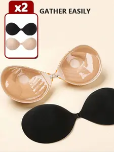 2 Pairs Invisible Strapless Gel Bras, Medium, 3cm Thick Push-Up, Self-Adhesive Nipple Covers, Suitable for Small Busts, Wedding Dresses, Underwear