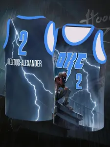 American Basketball Jersey Shai Gilgeous Alexander #2 Ice Blue Lightning Print Breathable Mesh Sleeveless Sports Top Athletic Tops