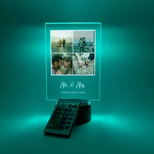 Personalized 4 Picture Collage Display Stand – Custom Best Friends Gift, Valentine’s Day Photo Keepsake, Acrylic Desk Décor, Remote Control Color Changing Base