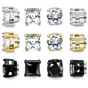 6 Pairs Magnetic Stud Earrings for Men Women Stainless Steel CZ Unisex Magnet Earrings Set Hypoallergenic Non-Piercing Clip On Earrings Fake Earrings Jewelry Silver Gold Black 6MM