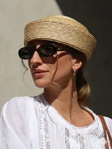 Women's Summer Straw Pillbox Hat, Handmade Fedora Sun Hat, Colorful Beret for Church, Derby Party, Beach, Circle Concave Top