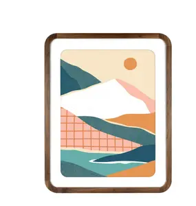 Walnut Rounded Corner Poster Frame - 22x28 Matted to 18x24, Elegant Design for Home Decor