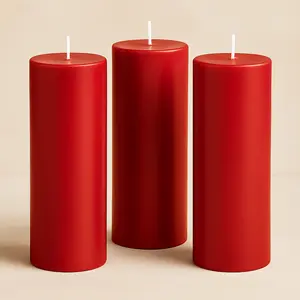 6-Pack Unscented Pillar Candles – Dripless 3"x9" Red Paraffin Wax with Smokeless Cotton Wicks, Clean & Long-Lasting 90-Hour Burn