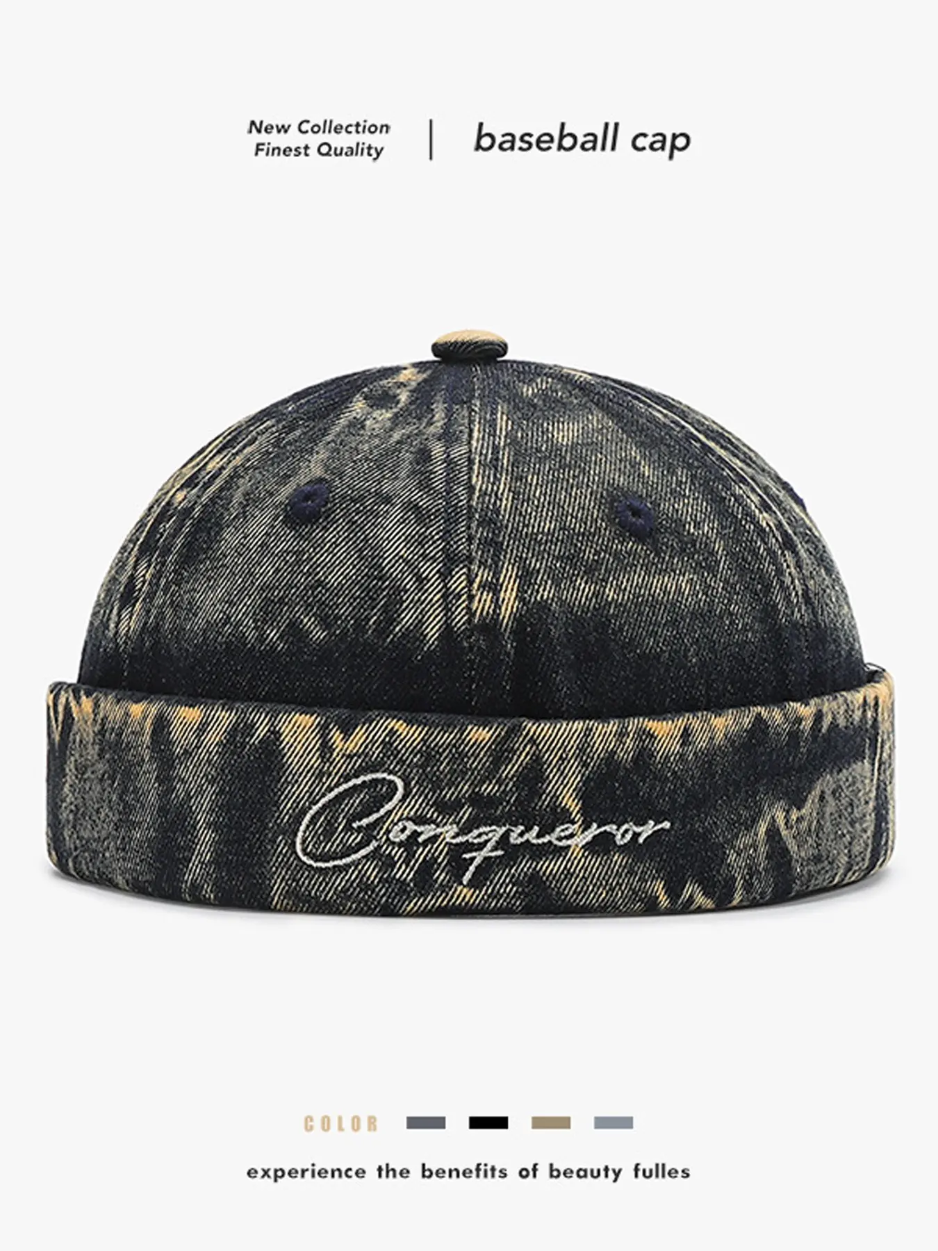 Vintage Washed Denim Docker Cap, Letter Embroidery Brimless Skullcap, Adjustable Strap, Sun Protection Hat, Hip Hop Style, Casual, Daily Wear, Outdoor Activities, Letter Embroidered Hat