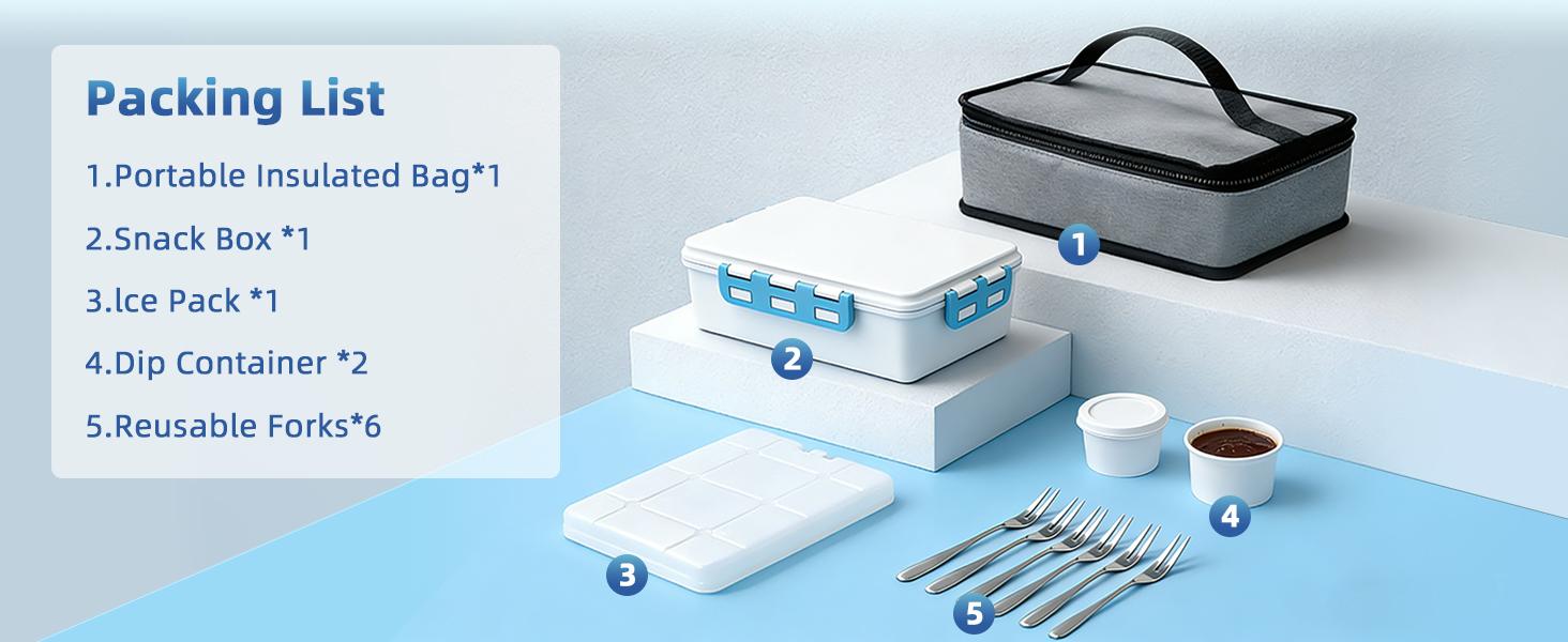 Chilled Snack Box Container with Ice Pack, Portable Travel Food Containers with Lids, Keep Cheese and Fruits Remained Fresh for Hours, Divided Serving Tray for Family Road Trip Beach Picnic