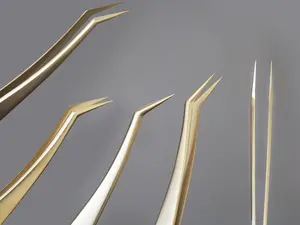 Eyelash Extension Tweezer Salon quality Professional Stainless Steel Precise Curved Tweezers for volume lashes/ Gold picker