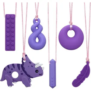 JNS42 Chewy Necklaces for Sensory Kids and Adults, Boys and Girls, Silicone Dinosaur Chewy Necklaces for Autism, ADHD, SPD, Chewable Oral Motor Pendant for Chlidren