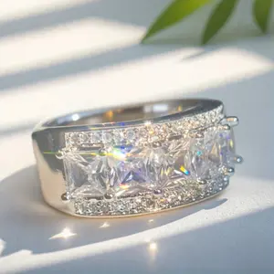 Designer Jewelry1 Elegant Sparkling Square Cubic Zirconia Ring Bohemian Style for Ladies Bride Engagement Wedding Party Banquet Cocktail High Jewelry Girls Everyday Casual Accessories 5th Anniversary Valentine's Day Gift Special Offer