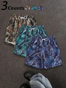 Men's Casual Loose Tropical Branch Style Shorts Set, Three Different Colors, Comfortable Fabric, Solve Your Clothing Problems, Perfect for Daily Wear
