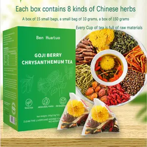 Goji Berry Chrysanthemum Tea -A natural blend of eight herbal ingredients  ，15packs，Dandelion, wolfberry, honeysuckle, chrysanthemum, and cassia seeds;plant herbs