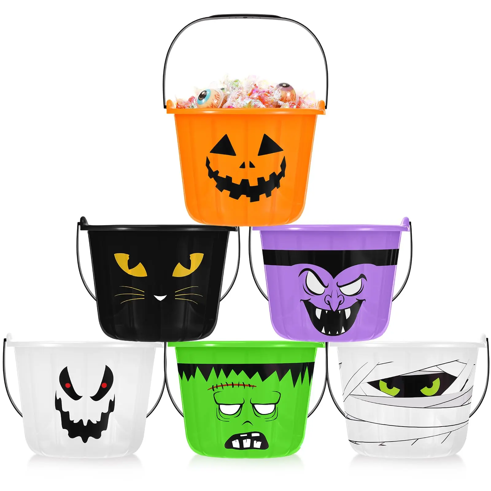 6/12/24 Pcs Halloween Plastic Buckets with Mummy-Vampire Design, Spooky Festive Decoration, Party Gifts for Child Home & Party Supplies
