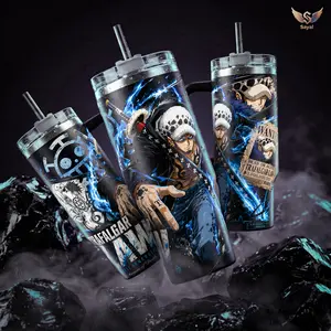 Trafalgar Water D Law OneP 40 oz Vacuum Insulated Tumbler with Handle & Straw Blue Energy Graphic Keeps Drinks Hot/Cold Stainless Steel Travel Mug for Anime Fans Manga Lovers Japanese Anime Merch Gift