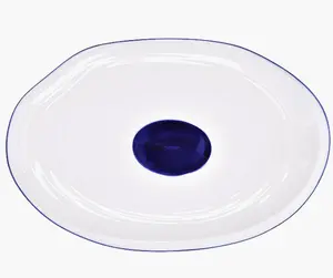 12-Inch White Serving Plate with Decorative Blue Dot - Set of Six