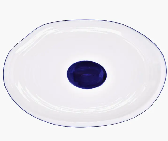 12-Inch White Serving Plate with Decorative Blue Dot - Set of Six