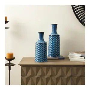 Glitzhome Modern Brilliant Chevron Ceramic Table Vases S/2