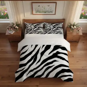 Zebra Print Duvet Cover Set, 2/3 Pieces Bedding Set (1 Duvet Cover + 1/2 Pillowcases, No Insert), Breathable, Skin-Friendly & All-Season Animal Print Comforter Cover for Bedroom Decor