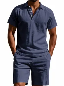 Men's 95% Premium Linen Set, Ultra-Lightweight Breathable Polo Shirt & Shorts, Sage Resort Wear, Old Money Style Summer Suit