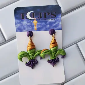 NOLA Fleur-de-lis Earrings - Statement Earrings New Orleans Culture, Mardi Gras, Purple, Green, Gold, Saints Symbol jewelry handmade