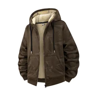 Oversized Fleece Men's Jacket Winter Heavy Duty Hooded Casual Outerwear Navy & Brown Polyester for Comfort & Warmth Festive Christmas Hoodie with Holiday Motif