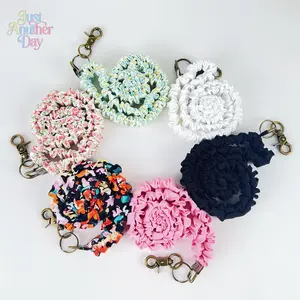 4-Pack Boho Scrunchie Style Lanyard, elastic fabric neck strap with vintage bronze hardware, multi-functional as keychain, phone lanyard or work ID holder, soft and comfortable to wear, prevents items from falling, available in vibrant abstract prints