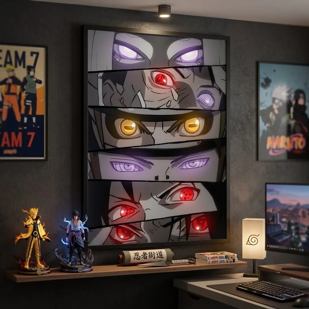 Japanese Anime Eyes Canvas Wall Art - Sharingan, Rinnegan Manga Canvas Painting, Home Decor Poster for Bedroom, Gaming Room Hanging