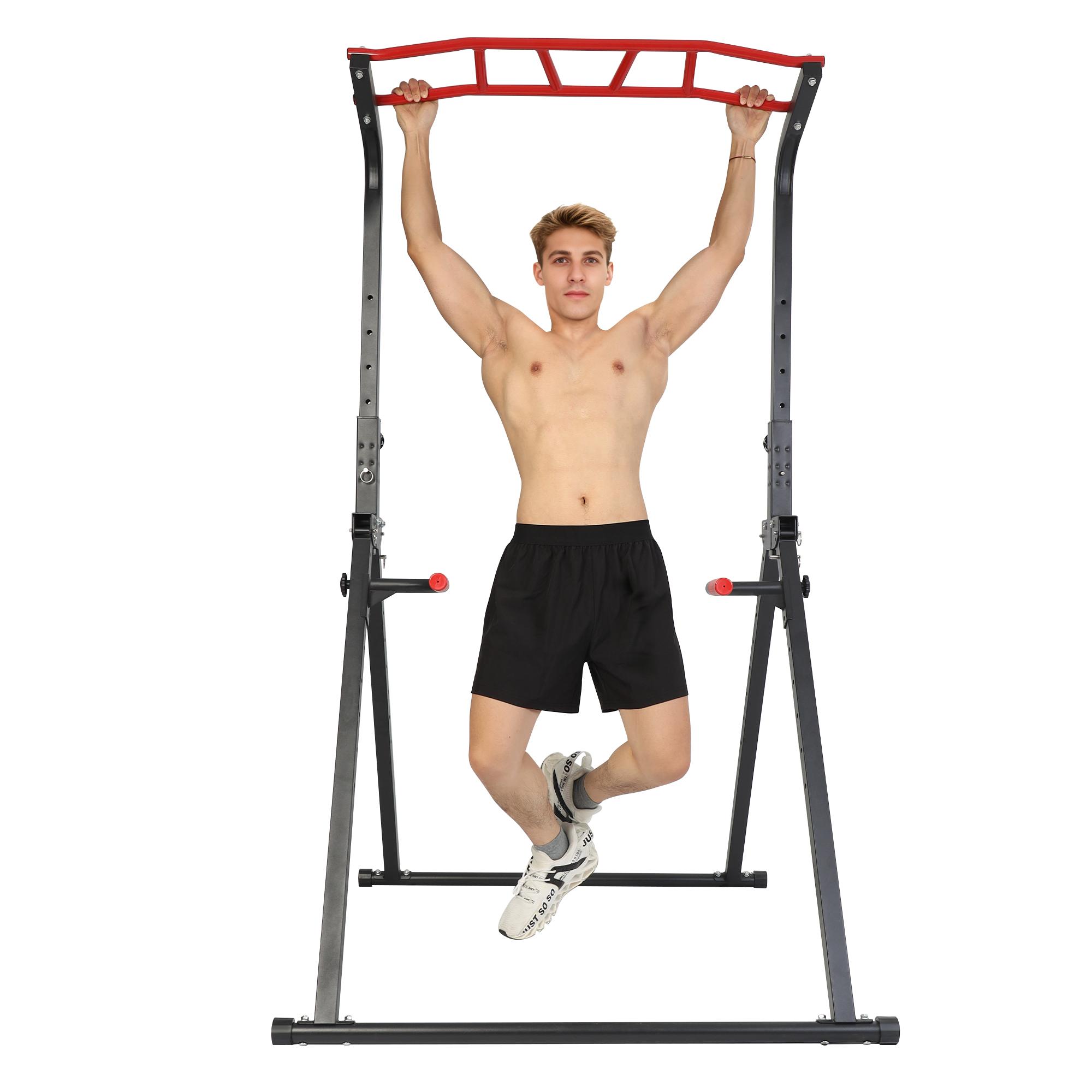 Lpxpass Foldable Multifunction Power Tower Pull-Up Bar & Dip Station for Home Outdoor Strength Training Stable Triangular Leg Design Adjustable Foldable