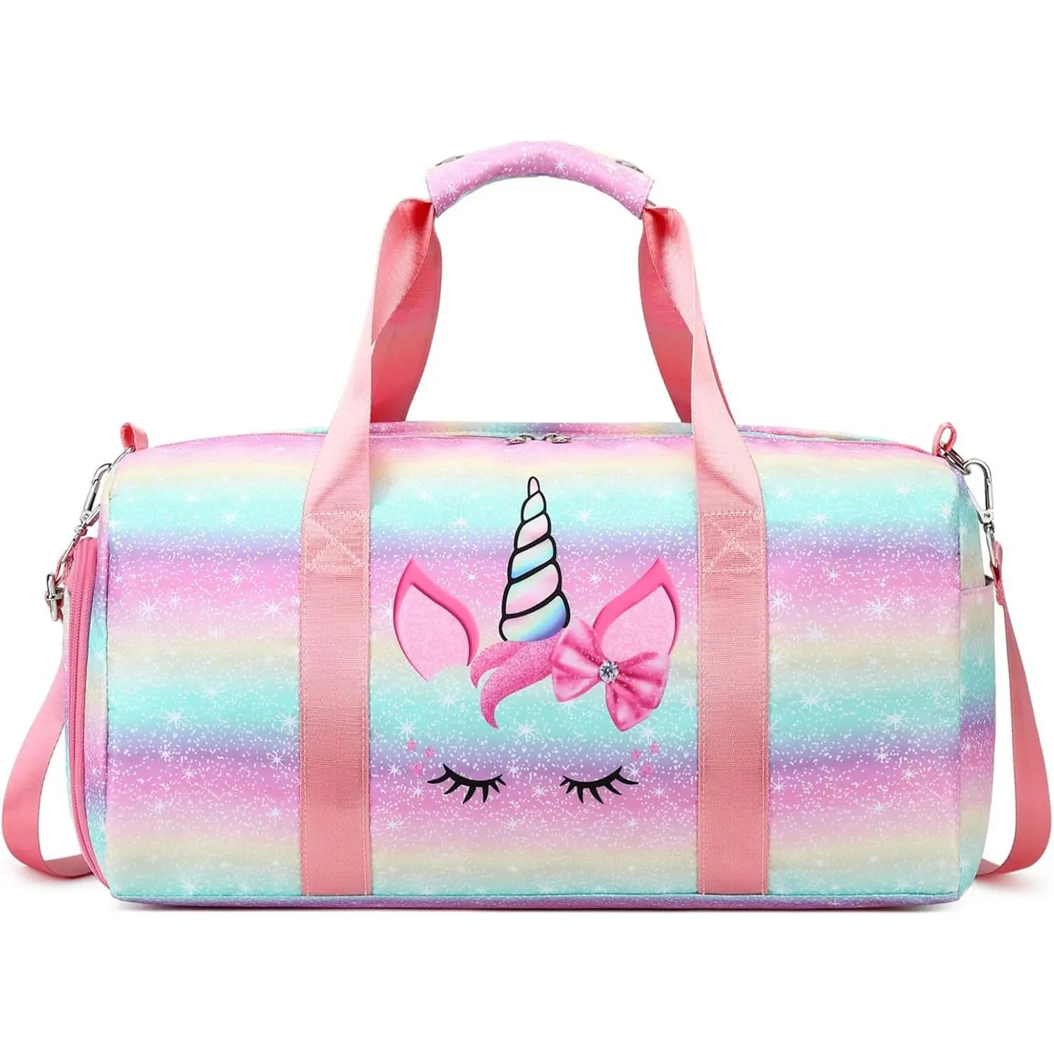 SQ-CPB039 Dance Duffle Bag Girls Unicorn Kids Sports Gym Bag with Shoe Compartment & Wet Pocket Sleepover Overnight Weekender Travel Bag