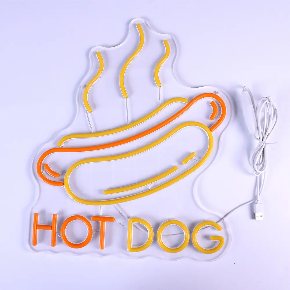 Easehomey 1-Pc Abstract LED Lighted Hot Dog Neon Sign (40*20cm/16.9*7.8inch) - Bright Flexible Silicone LED Neon Lights, Bright and Vivid, Adds Warmth, Wall Hanging Decor for Fast Food Business, Beer Bars