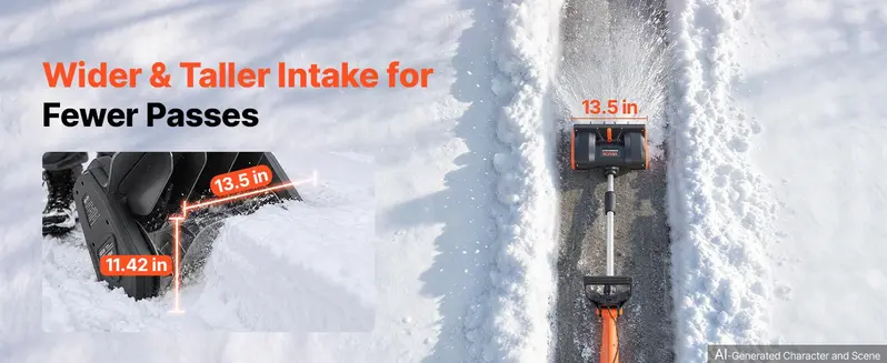 VEVOR Electric Snow Shovel 40V 13.5" Battery-Powered Cordless Snow Blower, for Driveway Patio Deck, Includes 2 x 4Ah Batteries & Charger, 20 ft Throw Distance, 60&deg; Chute, LED Light, Adjustable Handle,toolupgrade