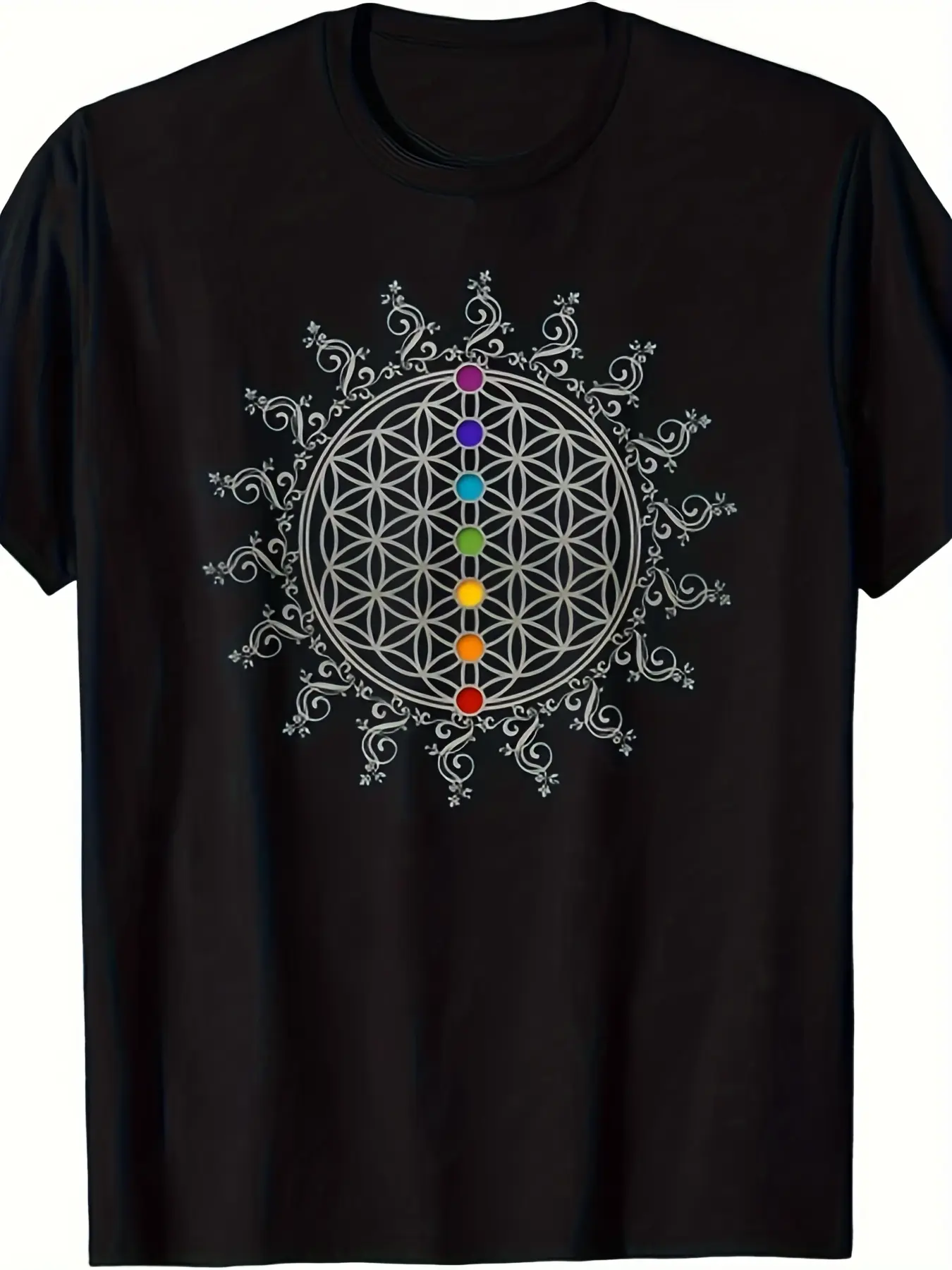 NEW Flower of Life, Chakra, Sacred Geometry, Spiri unisex soft cotton short sleeve t shirt, vintage graphic casual tee for men women teens, perfect birthday holiday gift for camping travel gym daily street  wear