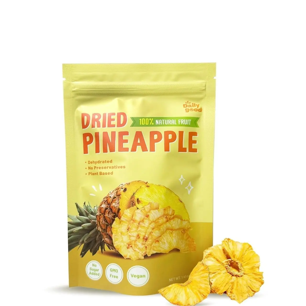 The Daily Good Soft-Dried Pineapple Slices | All Natural Superfood Snacks for Adults & Kids | Healthy, Soft and Chewy | No Sugar Added or Preservatives, Gluten Free, Vegan (1.41 oz, Pack of 1)