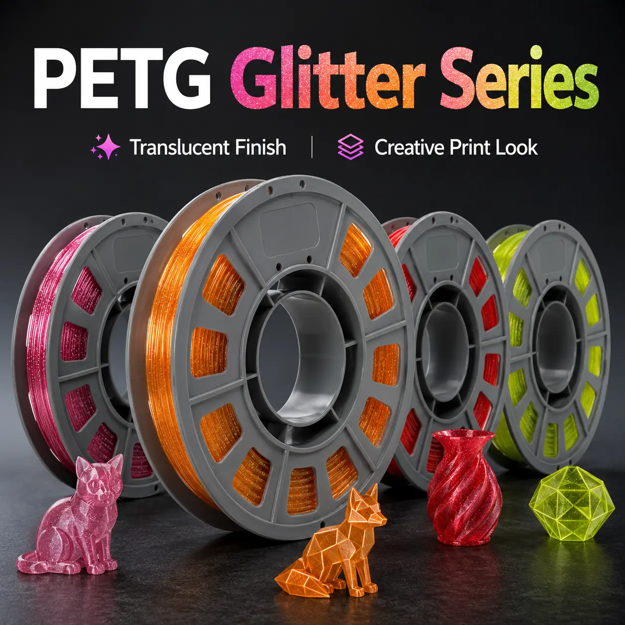 Translucent Silver Glitter PETG Filament 1.75mm, Sparkling Transparent Shiny Texture, Tangle-Free 300g Spool, Vacuum Moisture-Proof Pack, Single Reel & 4-Reel Combo Set Available, Compatible With All Desktop FDM 3D Printers printing bundle easy, Holiday D