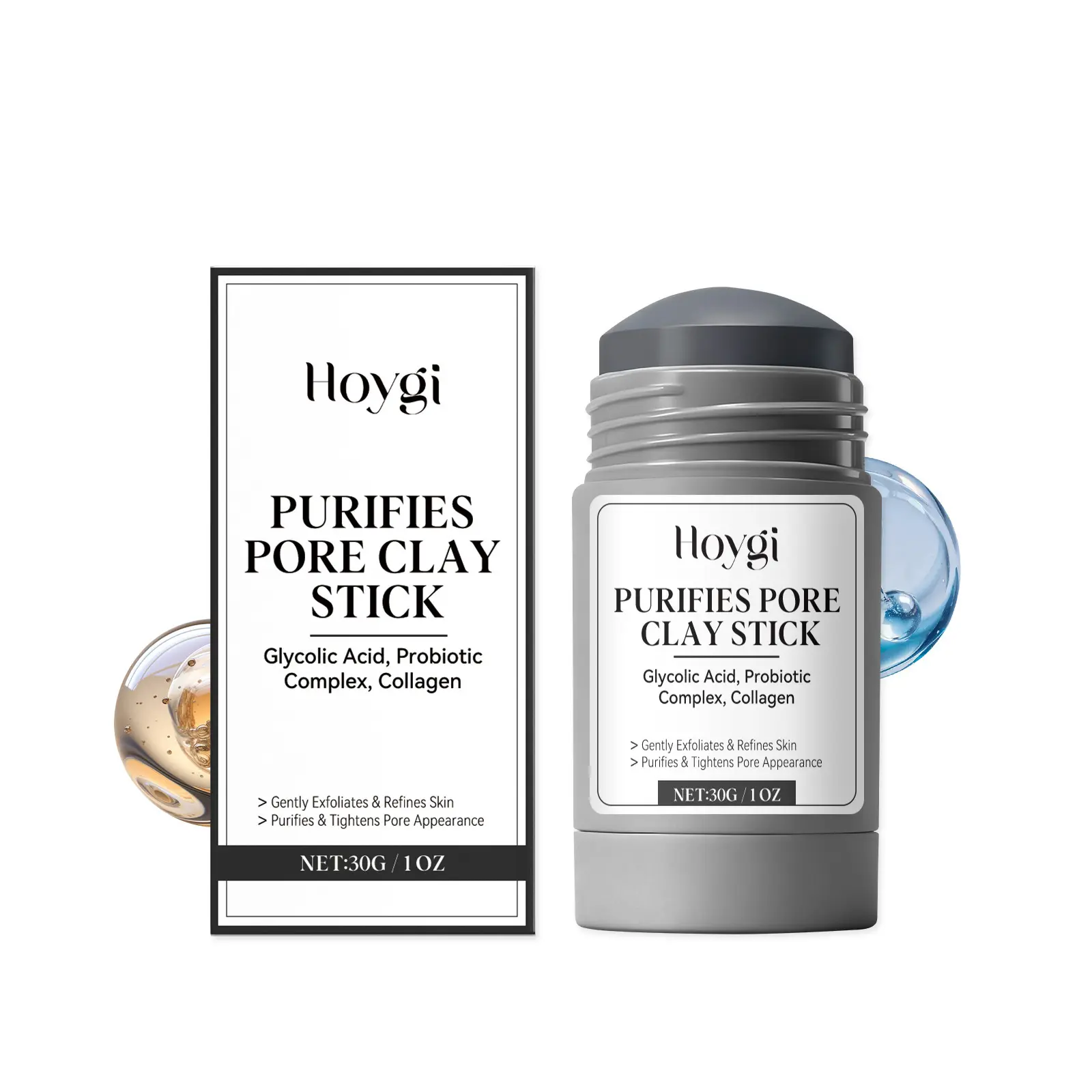 Glycolic Acid Clay Mask Stick - Clay Face Masks for Clogged Pores Solution, Lactobacillus-Infused Gentle Pore Purifying, Deep Cleansing Roll-On Facial Treatment (Apply, Wait, Wipe), Purifies Pores