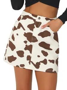 INSPIRE CHIC High Waist Mini Cow Print Short Skirt Streetwear Brown