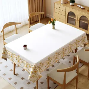 Rectangular Tablecloth with Floral and Bow Edges, Polyester Material, Multiple Sizes Available, Easy to Clean