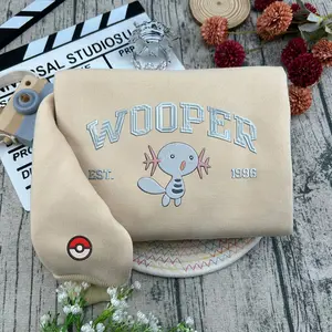 Wooper Anime Characters Embroidered Sweatshirt, Wooper Matching Emdroidery Sweatshirt, Custom Pokemon GO On Sleeve Sweater, Trendy Unisex Crewneck Sweater For Men And Women, Gifts For Bf Gf, Designer Clothing