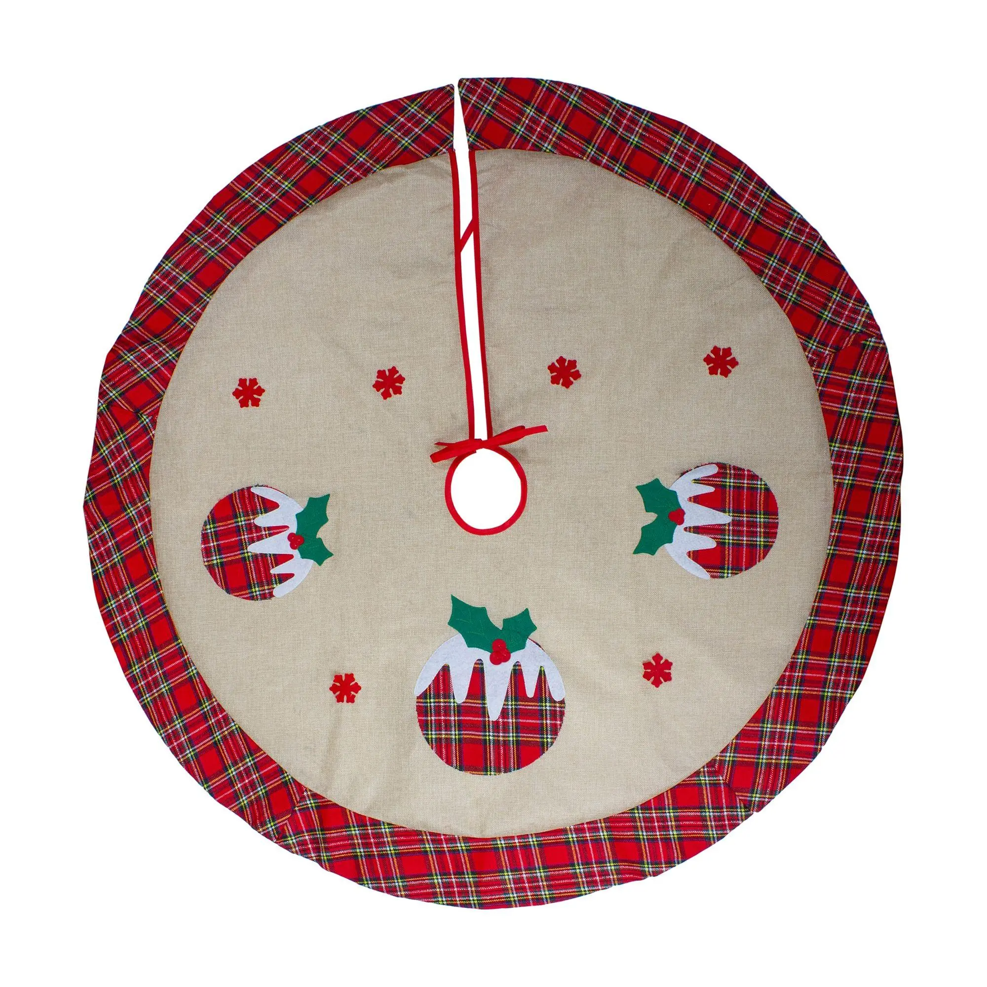 Norhtlight 48" Burlap Plaid Tree Skirt w/Christmas Puddings