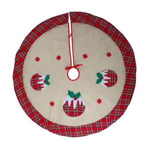 Norhtlight 48" Burlap Plaid Tree Skirt w/Christmas Puddings