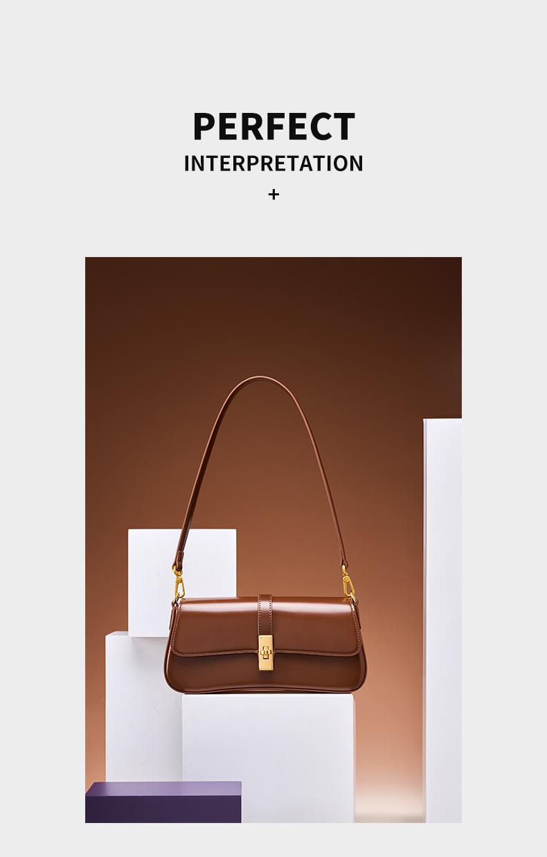 Women's Minimalist Shoulder Bag Smooth Faux Leather Underarm Purse with Metal Lock Versatile bag