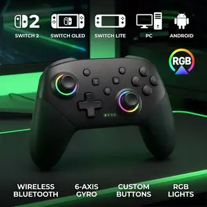 Wireless Bluetooth Game Controller for Switch Pro Controllers 6-Axis Sensor Hall Effect Joysticks Macro Wake-up RGB LED Dual Vibration Compatible with Switch Lite OLED PC ios android
