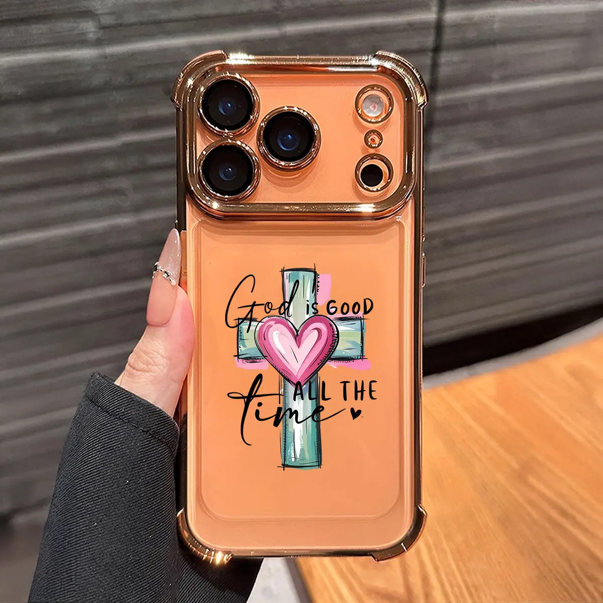 God is Good & Cross Heart Pattern Phone Case , Electroplated Cover with Airbag Shockproof Slim Soft TPU Cover for iPhone X 11 12 13 14 15 16 17 Pro Max Plus Air