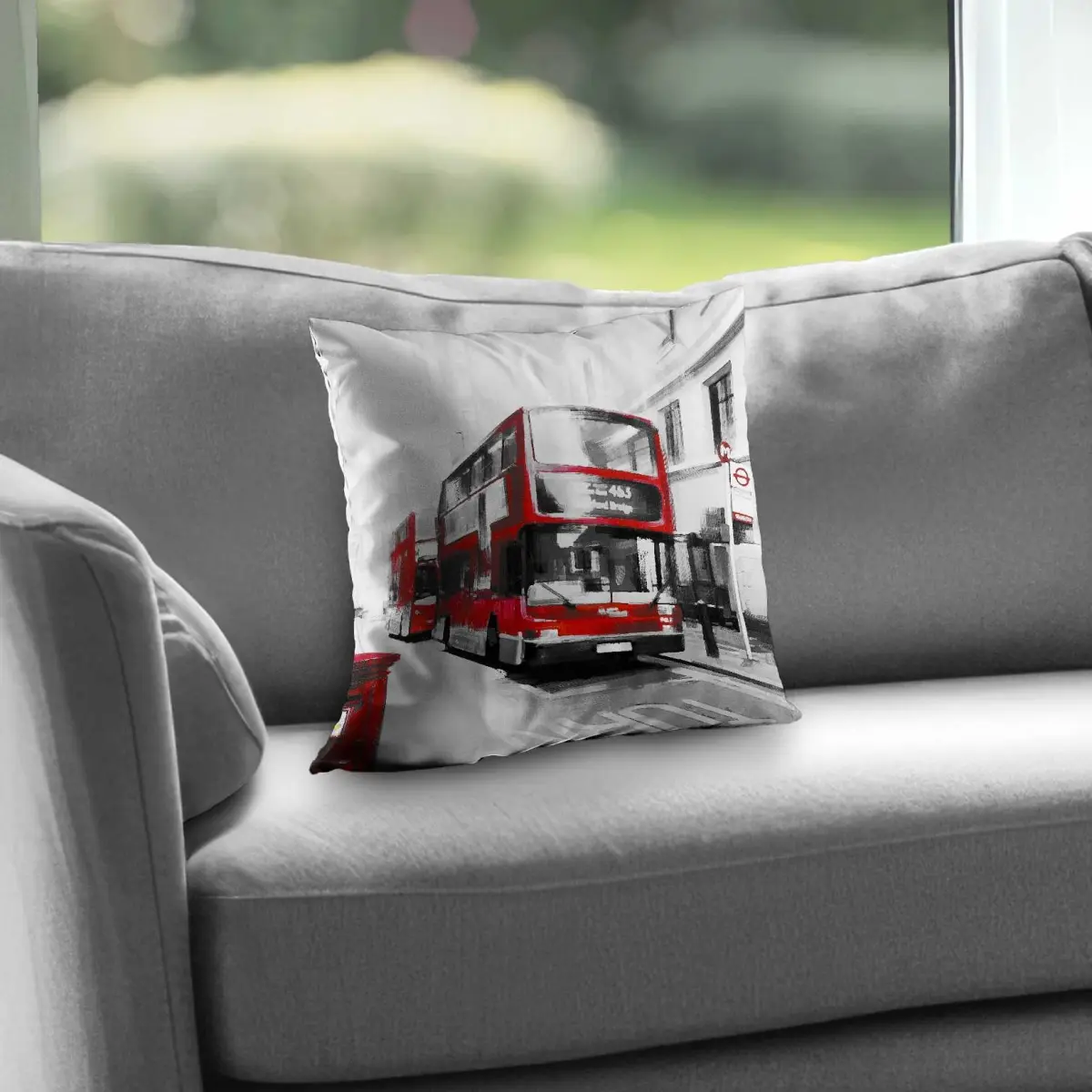 Begin Home Decor C1PC14141G799U 14 x 14 in. Red Bus Londoner - Office Monochrome Poly Twill Throw