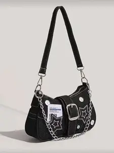 Niche design   fashionable  simple, casual and versatile, One-shoulder messenger bag, street wind   exquisite  star embroidery design, classic sweet and cool personality is suitable for shopping and dating, Adjustable Strap Purse
