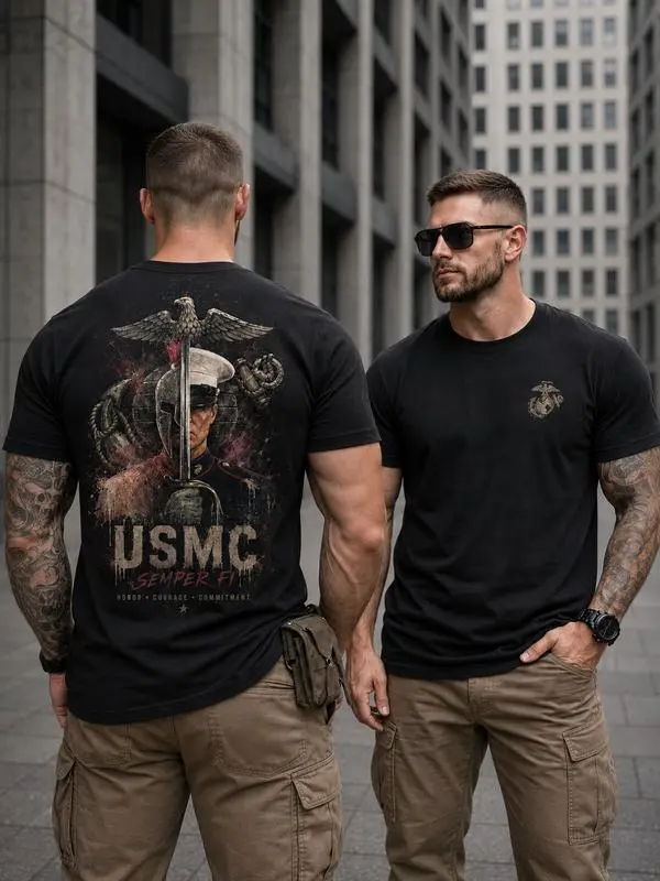 USMC Semper Fi Shirt, United States Marine Corps Veteran Tee, Patriotic Military Graphic T-Shirt, Honor Courage Commitment Shirt, Marine Veteran Gift for Men
