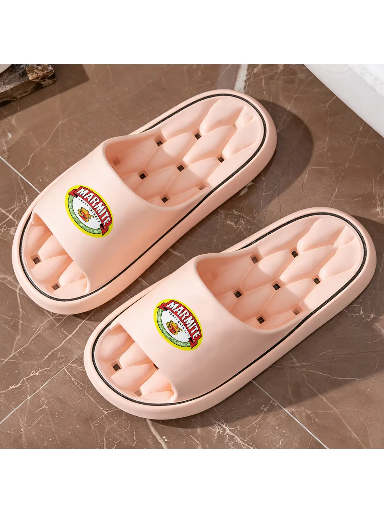 Marmite Yeast Extract Themed Slippers for Men Women, Cozy Fuzzy Slip-On House Shoes with Classic Marmite Logo Print, Soft Warm Indoor Bedroom Slippers, Contains B Vitamins 100% Vegetarian Brand Me