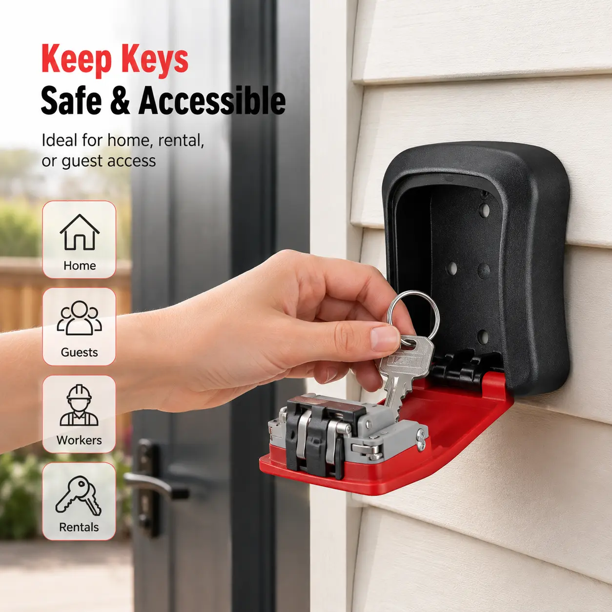 Password Key Lock Box, 4-digit Combination, Waterproof Rustproof Wall Mounted Large Capacity Case for Outdoor Home Apartment Key Storage