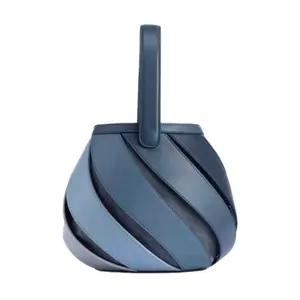 Blue Splicing PU Leather Navy Bucket Bag