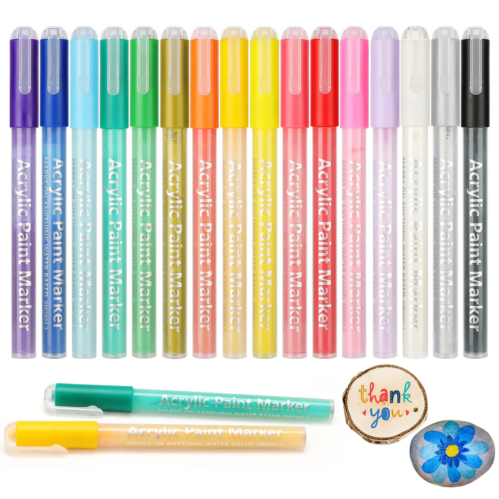 MaxGear 0.7mm Fine Tip Metallic Acrylic Ink Paint Pens Markers, Quick-Dry, Side Stroke, Multi Surface, Excellent Control - For Artists' Detailed Work, DIY Crafts - Ideal for Birthdays, 16 Colors
