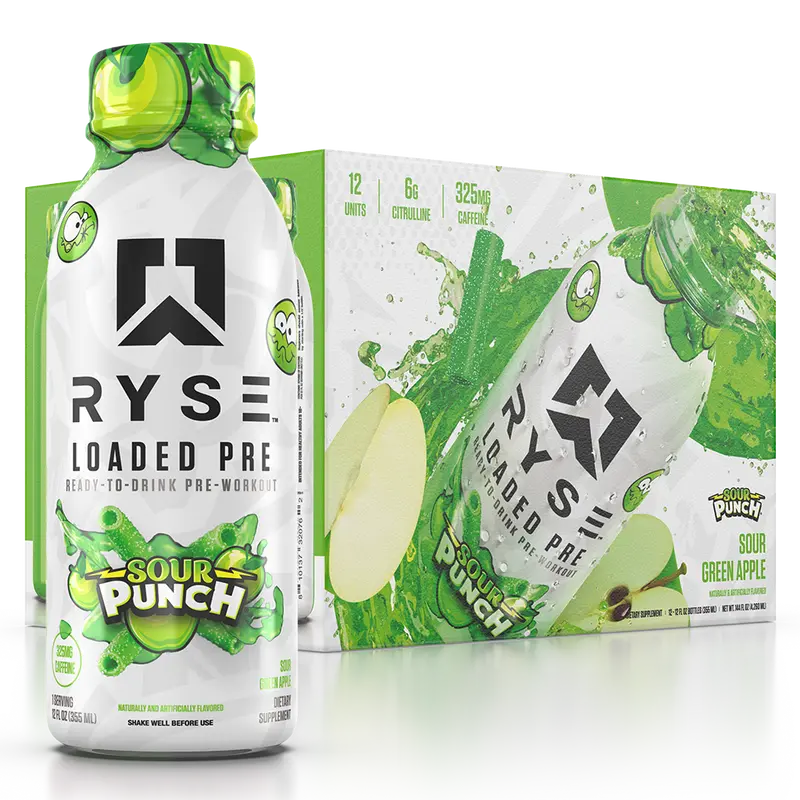 RYSE Loaded Pre Workout Drink - Sugar-Free, Ready to Drink Energy Supplement with 325mg Caffeine for Focus & Pump - 12 fl oz (Pack of 12)