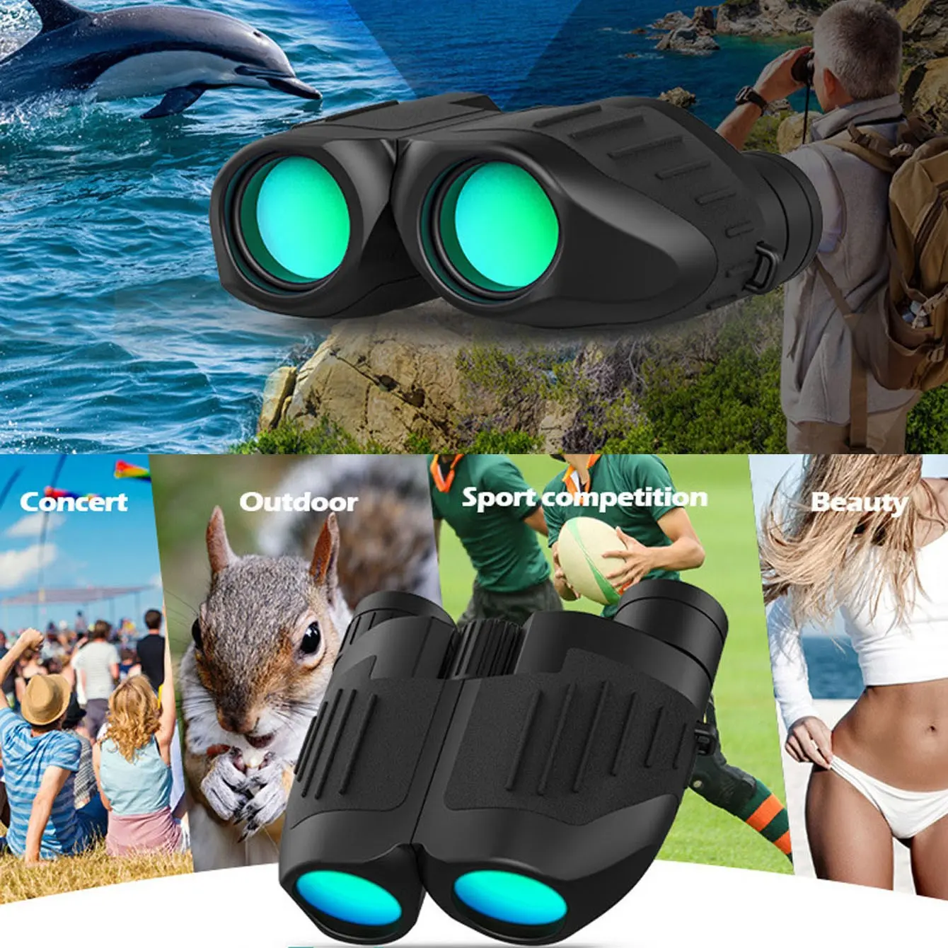Portable 12x25 HD Outdoor Binoculars, High Power Illuminated, Large View, Ideal for Hunting, Hiking, Camping, Bird Watching, Sports Events